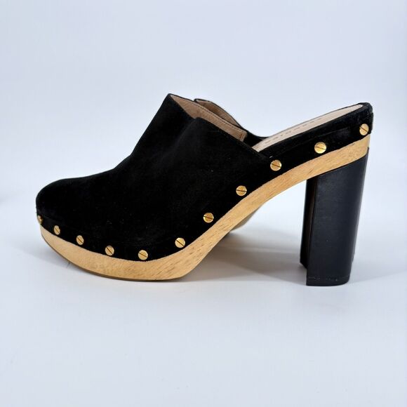 Veronica Beard Grita Black Suede Studded Heeled mules Slip On Clogs Size 9M - Picture 6 of 14